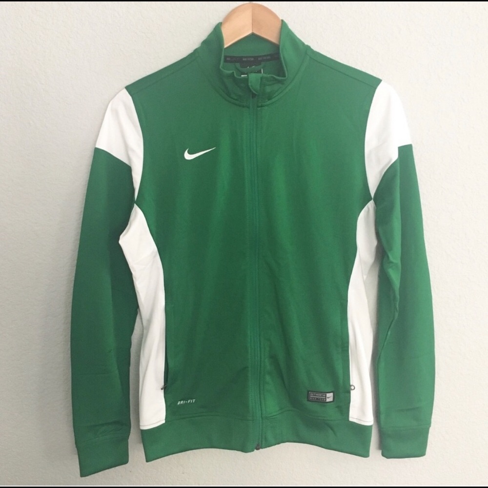White and green Nike Dri-fit track jacket